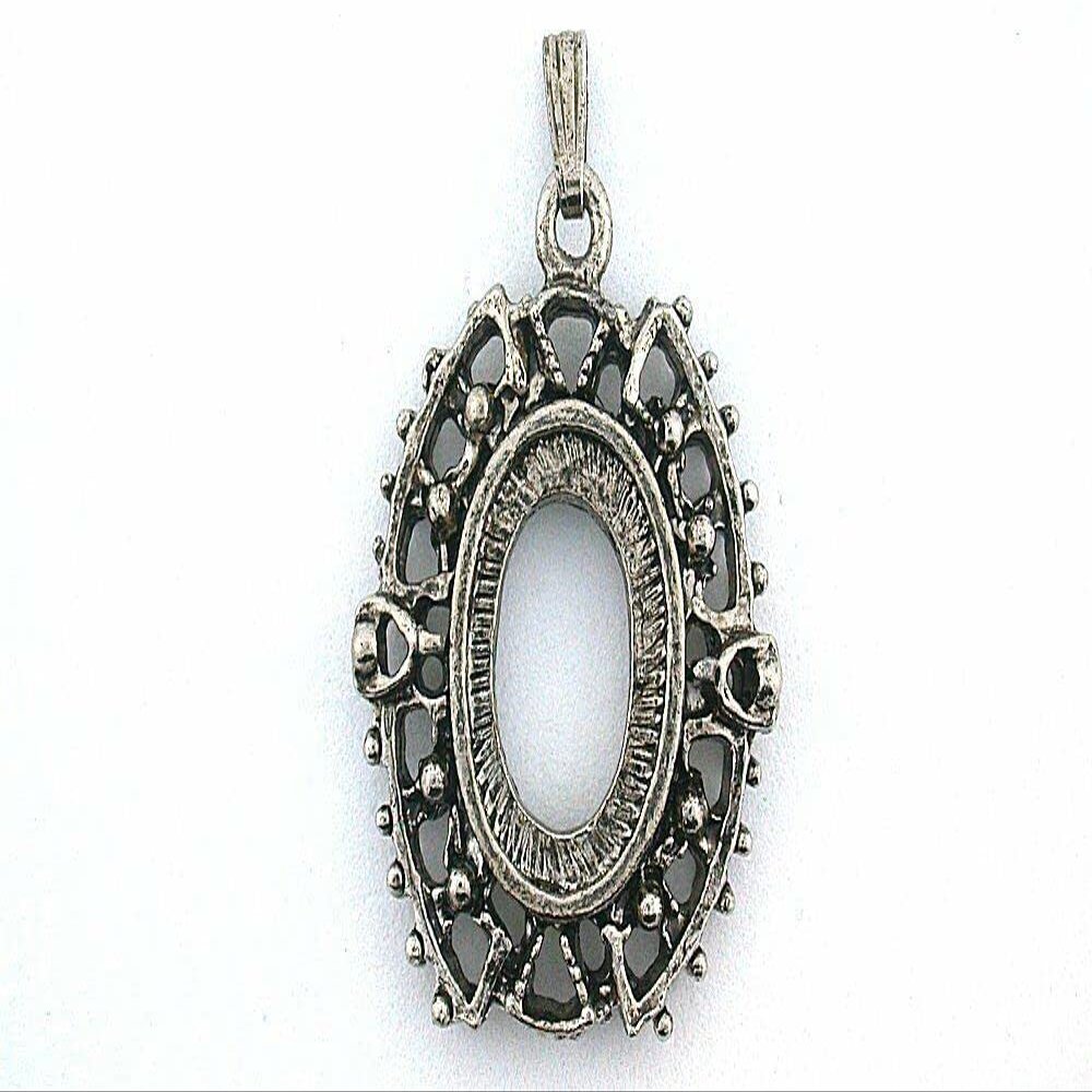 18x13 18mm x 13mm Cabochon Oval Antique Silver Color Glue In Pendant Mounting