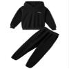 Aislor Toddler Boy's Girl's Fall Winter Polar Fleece Long Sleeve Hooded Pullover Sweatshirt withFleece Jogger Pants Black 9-10 Years