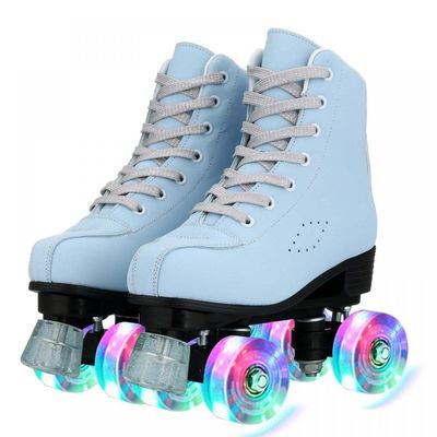 Roller Skates for Women Men 4 Wheels Light Up Indoor Outdoor Roller Skate, High Top PU Leather Beginner Double Row Unisex Roller Skates (39=US 8.5)