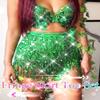 BODIY Green Sequin Fringe Skirt Top Sparkly Belly Dance Outfits for Women (green) view 3