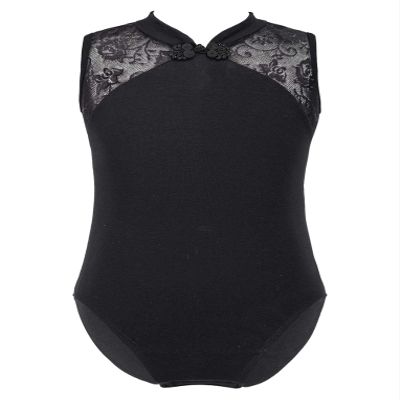 Hansber Kids Girls Floral Lace Ballet Gymnastics Leotard Sleeveless Halter Neck Dance Bodysuit Unitard Outfits Black 4-5
