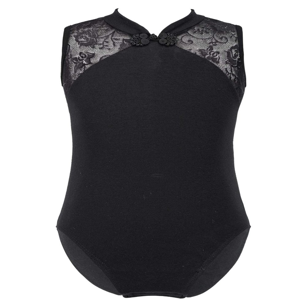 Hansber Kids Girls Floral Lace Ballet Gymnastics Leotard Sleeveless Halter Neck Dance Bodysuit Unitard Outfits Black 4-5