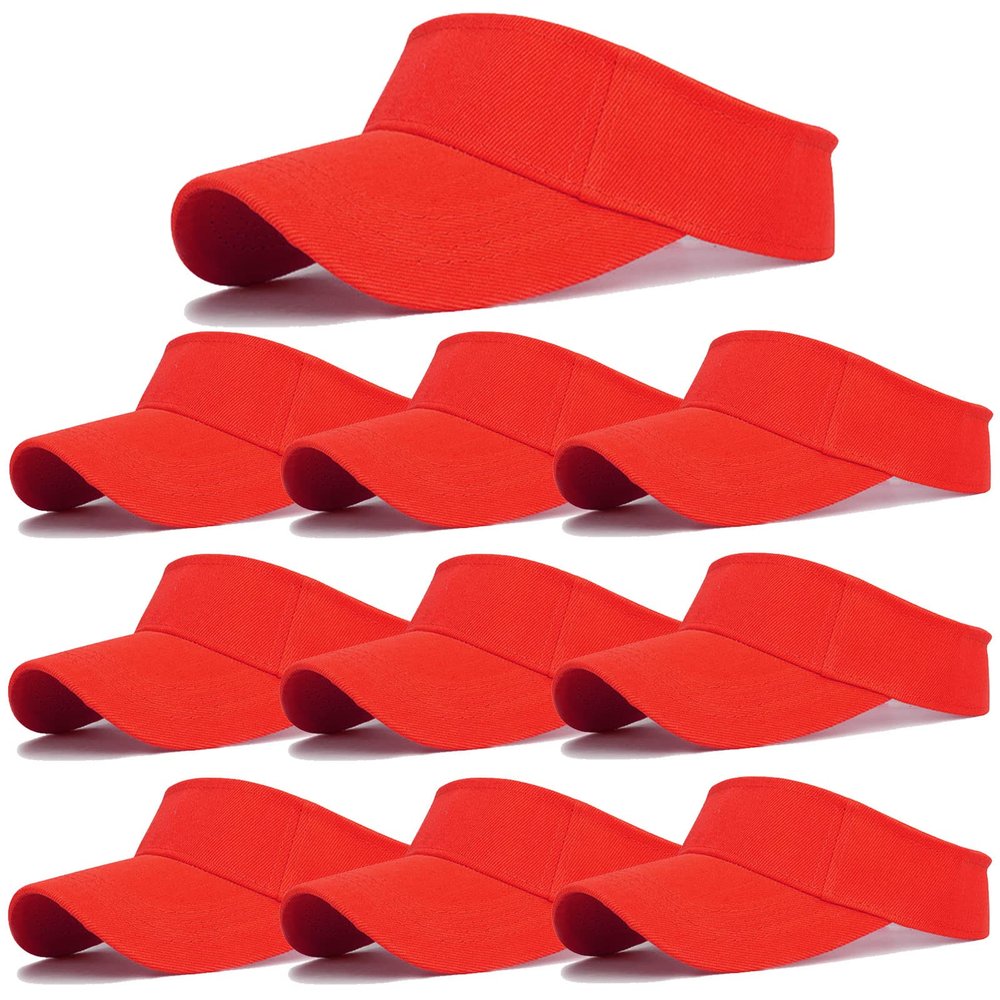 10 Pack Men Women Sun Visor Adjustable UV Protection Blank Sun Visor Hats Caps for Beach Pool Golf Tennis Sports (10Pack-Red)