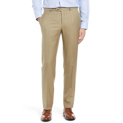 Mens Classic Fit Flat Front Hidden Expandable Waist Dress Pants No Iron Suit Pants(Khaki,42W32L)
