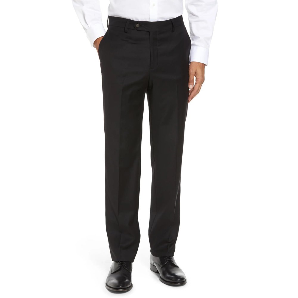 Mens Classic Fit Flat Front Hidden Expandable Waist Dress Pants No Iron Suit Pants(Black,40W32L)