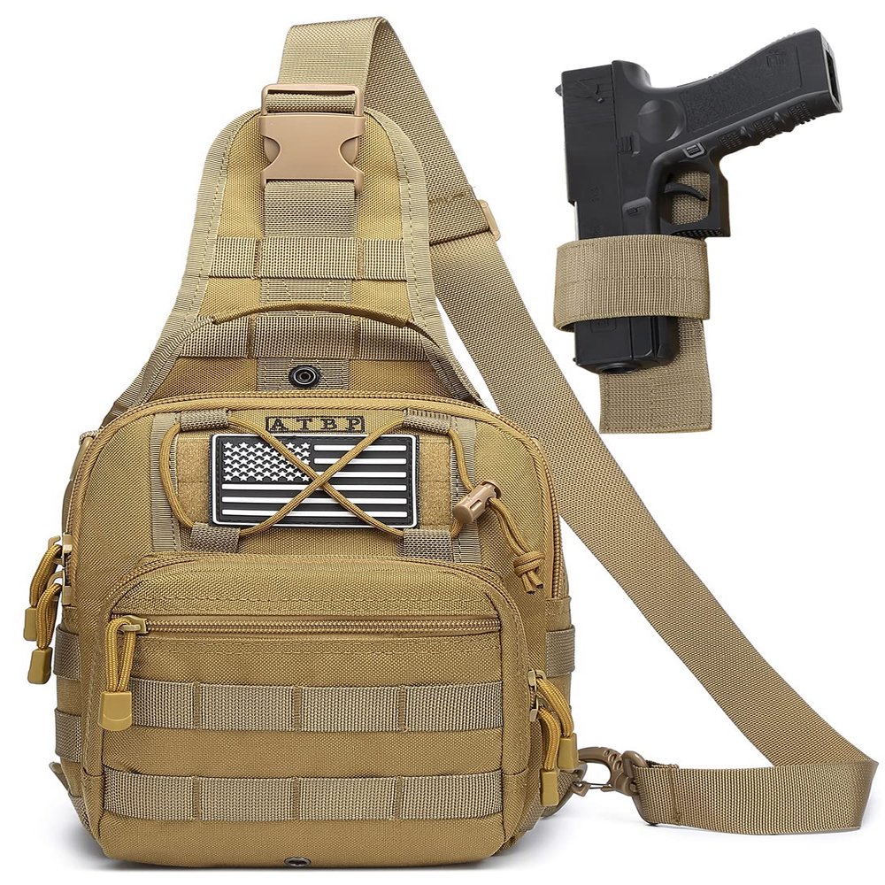 ATBP Small Tactical Sling Backpack Bag Holster One Over Shoulder Bag Pack Men With Universal Holster