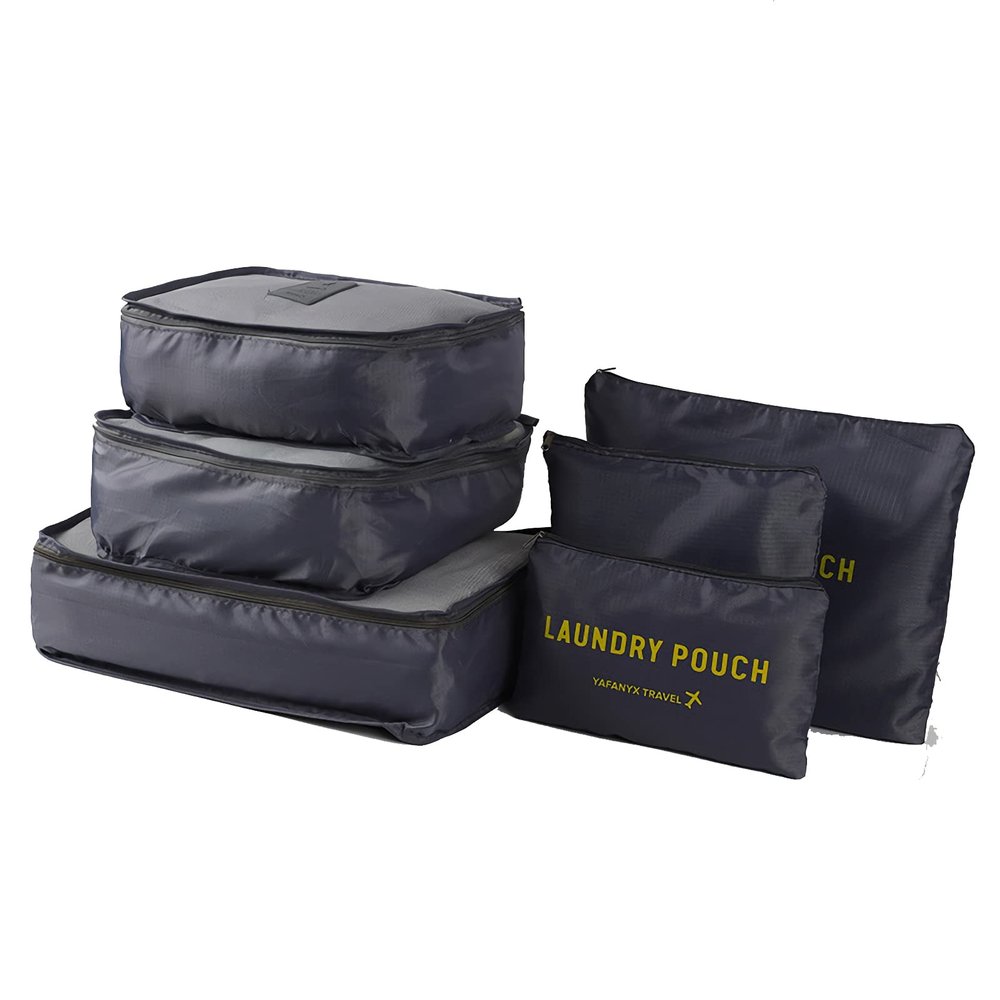 6pcs Packing Cubes Luggage Bags Organizer Durable Travel Travel Luggage Packing Organizers Set with Toiletry Bag Grey