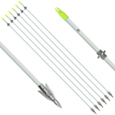 OBTOUTDOOR 6 PCS/12PCS 36 Inch Bowfishing Arrows 8mm Fishing Arrow Fiberglass Arrow with Broadhead for Slingshot Archery Hunting Fishing (6 PCS)