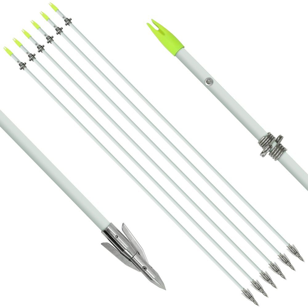 OBTOUTDOOR 6 PCS/12PCS 36 Inch Bowfishing Arrows 8mm Fishing Arrow Fiberglass Arrow with Broadhead for Slingshot Archery Hunting Fishing (6 PCS)