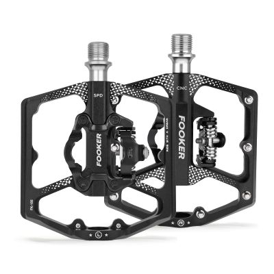 FOOKER MTB Mountain Bike Pedals, Dual Function Flat and Pedal,3 Sealed Bearing Flat Platform Compatible with Clipless Pedal Aluminum 9/16" Pedals with Cleats for Road Mountain BMX MTB