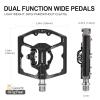 FOOKER MTB Mountain Bike Pedals, Dual Function Flat and Pedal,3 Sealed Bearing Flat Platform Compatible with Clipless Pedal Aluminum 9/16" Pedals with Cleats for Road Mountain BMX MTB view 2