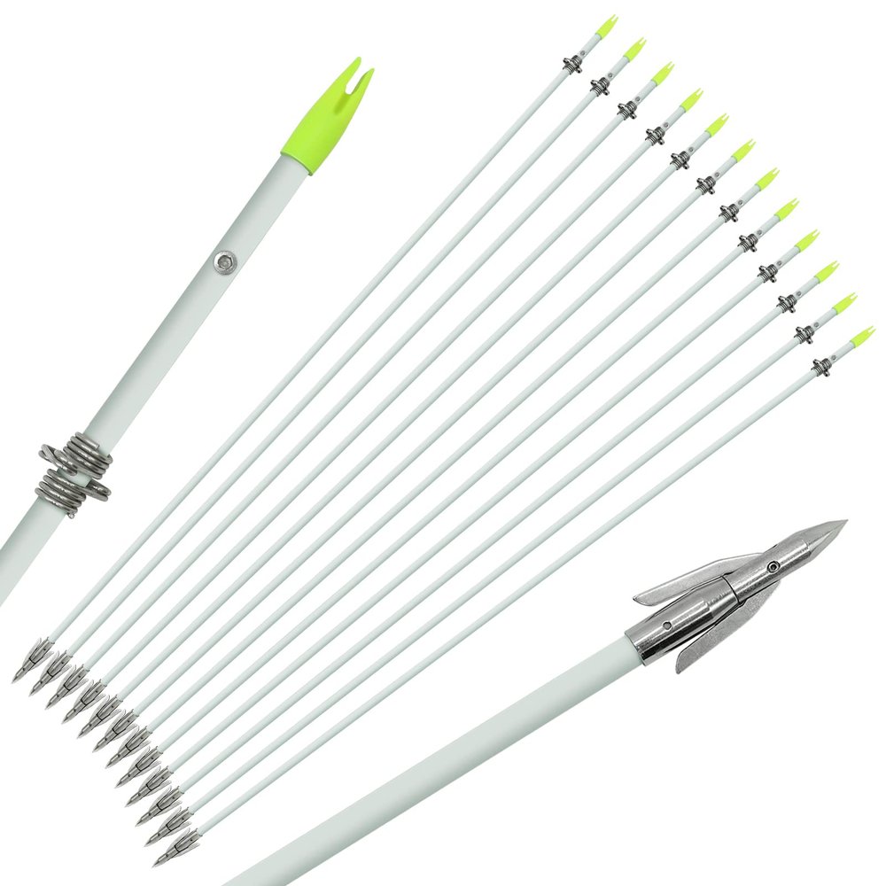 OBTOUTDOOR 6 PCS/12PCS 36 Inch Bowfishing Arrows 8mm Fishing Arrow Fiberglass Arrow with Broadhead for Slingshot Archery Hunting Fishing (12 PCS)