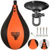 FISTRAGE Speed Bag Leather Lightweight Boxing Ball MMA Muay Thai Training Punching Dodge Striking with Free Hanging Swivel Workout Speedball Kit Kicking Equipment (Orange-Black) view 1