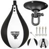 FISTRAGE Speed Bag Boxing Ball Leather MMA Muay Thai Training Punching Dodge Striking Kit with Free Hanging Swivel Workout Speedball Kicking Platform Equipment (White-Black) view 1