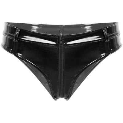 Loloda Women's Sexy Leather Wetlook High-Waisted Booty Shorts Hot Pants Night Party Clubwear Zipper Black Small