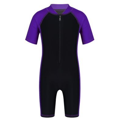 Agoky Boys Girls Swimsuits Rash Guard Suits Swimwear Shorty Wetsuit Kids UPF 50+ UV Sun Protective One-Piece Bathing Suit Purple&Black 7-8