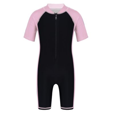 Agoky Boys Girls Swimsuits Rash Guard Suits Swimwear Shorty Wetsuit Kids UPF 50+ UV Sun Protective One-Piece Bathing Suit Pink&Black 7-8