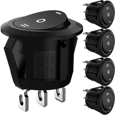 DIYhz 5 Pcs 3 Gear Round Environmental Protection Boat Rocker Switch AC 6A/250V 10A/125V 3 Solder Lug SPDT On/Off/On 3 Pin Mini Boat Rocker Switch for Electrical Products