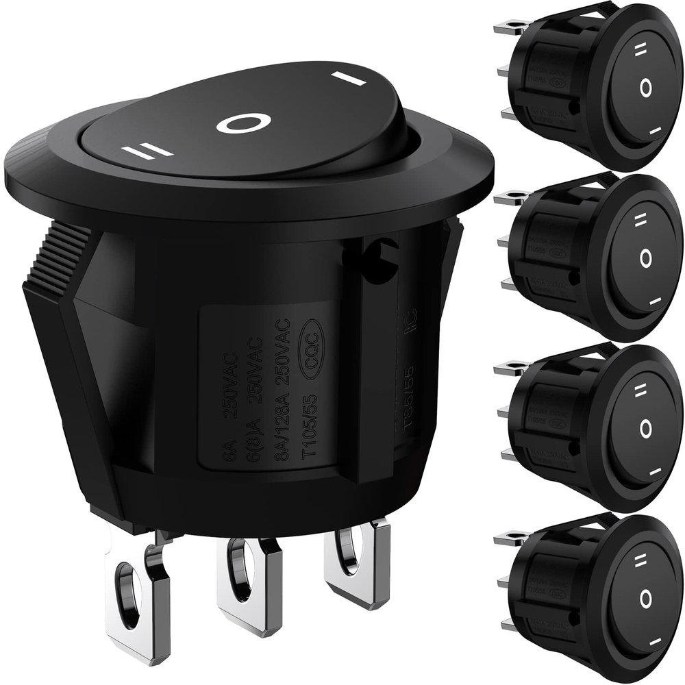 DIYhz 5 Pcs 3 Gear Round Environmental Protection Boat Rocker Switch AC 6A/250V 10A/125V 3 Solder Lug SPDT On/Off/On 3 Pin Mini Boat Rocker Switch for Electrical Products
