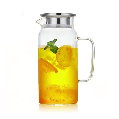 Muteiki Water Jug,1.3L/1.7L Cool Water Jug Heat Glass Jug Large Capacity Jug Multifunctional Juice Jug Homelk Jug Household Refrigerated Jug/Clear-A/10X26X9Cm