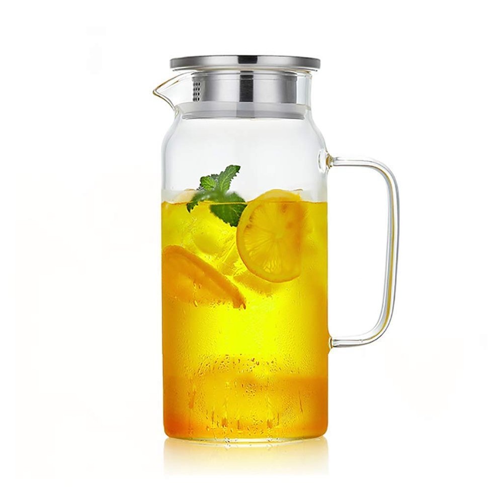 Muteiki Water Jug,1.3L/1.7L Cool Water Jug Heat Glass Jug Large Capacity Jug Multifunctional Juice Jug Homelk Jug Household Refrigerated Jug/Clear-A/10X26X9Cm