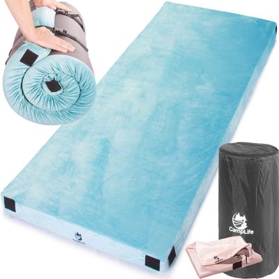 CertiPUR-US Memory Foam Camping Mattress Most Comfortable Camping Pad with Carry Bag Travel Strap Removable Waterproof Cover Roll Out Sleeping Pad Mat Floor Bed (Kids - 62" x 26" x 3")