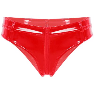 Loloda Women's Sexy Leather Wetlook High-Waisted Booty Shorts Hot Pants Night Party Clubwear Zipper Red X-Large