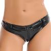 QinCiao Women's Shiny Latex Wet Look Booty Shorts High Waisted Zipper Crotch Cheeky Hot Pants 4#Black X-Large view 2