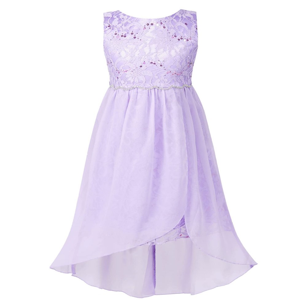renvena Flower Girls Sequin High Low Hem Princess Dress Kids Halter Sleeveless Wedding Birthday Pageant Gown Lavender 16 Years