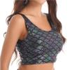Zaldita Women's Shiny Mermaid Scale Print Cropped Tank Top Sleeveless Rave Club Dance Vest Tops Gray One Size view 2