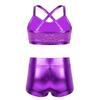 Jowowha Kids Girls 2Pcs Gymnastic Ballet Jazz Hip Hop Dance Outfits Sequin Crop Top with Booty Shorts Athletic Tracksuit Purple 12-14 Years view 2