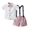 Baptism Christening Outfits for Boys Baby Clothes Sets Toddler Boy Outfits Gentleman Suits Bow Tie Shirts Suspenders Shorts Birthday Formal Wedding Party Dress Suit White + Pink - Shorts 6-7 Years view 1