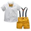 Baptism Christening Outfits for Boys Baby Clothes Sets Toddler Boy Outfits Gentleman Suits Bow Tie Shirts Suspenders Shorts Birthday Formal Wedding Party Clothes White + Yellow - Shorts 12-18 Months view 1