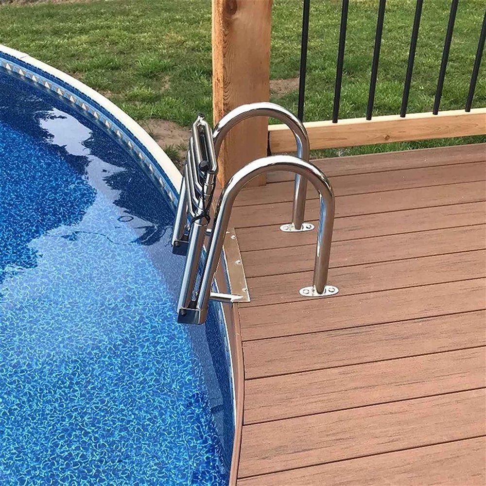 Pontoon Boat Ladder, 4 Steps Stainless Steel Folding Telescoping Rear Entry Inboard Ladder Heavy Duty Swim Deck Ladder with Pedal Hand Railing Ladder, for Boat Yacht/Swim Pool