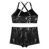 Jowowha Kids Girls 2Pcs Gymnastic Ballet Jazz Hip Hop Dance Outfits Sequin Crop Top with Booty Shorts Athletic Tracksuit Black 8-10 Years view 4