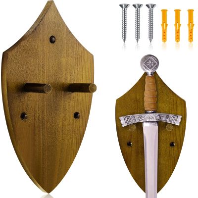 Queekay Wooden Sword Wall Mount Plaque Hanger for Katana Sword Display Stand for Wall Display Plaque with Hardware (Dark Brown,Classic)
