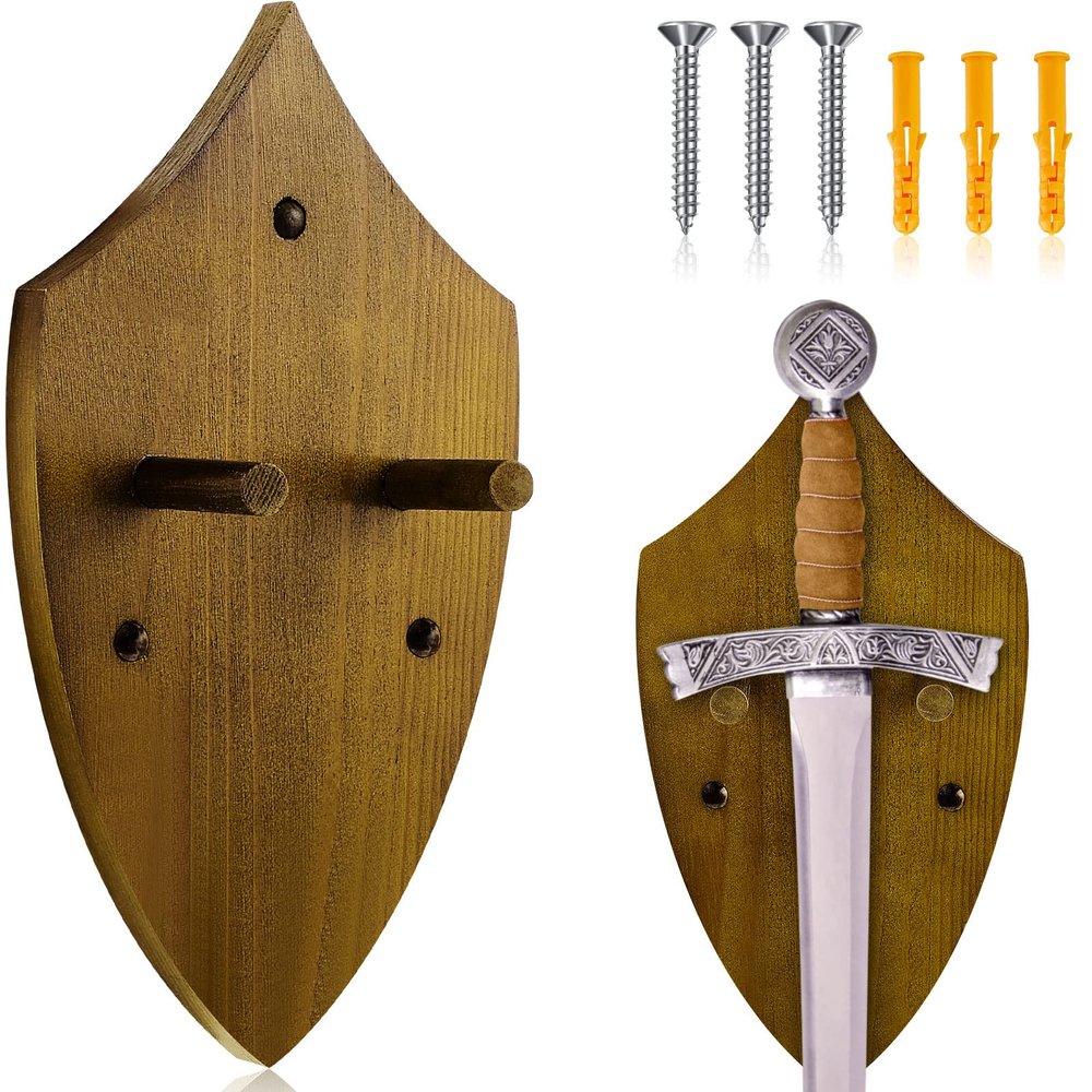 Queekay Wooden Sword Wall Mount Plaque Hanger for Katana Sword Display Stand for Wall Display Plaque with Hardware (Dark Brown,Classic)