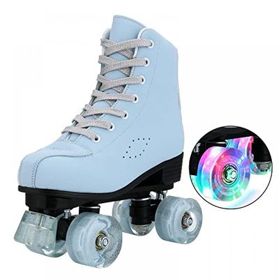 XUDREZ Women's SkyBlue Frosted Material Classic High-top Roller Skates for Beginner, Indoor Outdoor Use (US: 8.5)