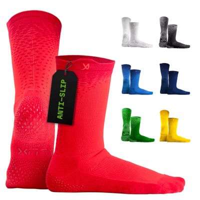 LUX Sports Red Grip Socks for Soccer & Cleats - US 6-11, Ankle-High - DualGrip Anti Slip & Compression with Moisture-Wicking Arch Support for Football & Baseball