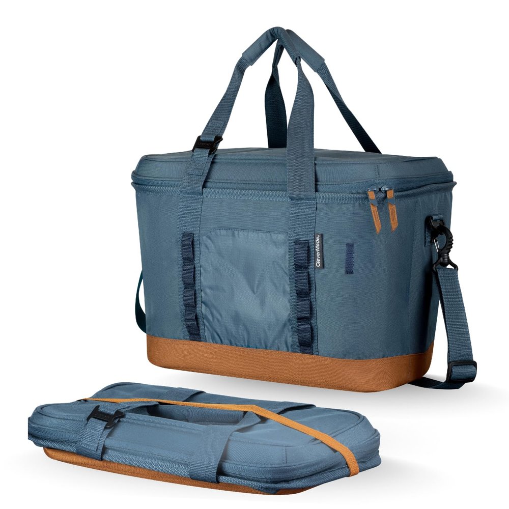 CleverMade Pacifica Collapsible Cooler Bag Large Portable Cooler Bag for Travel, Foldable Insulated Cooler for Beach, Picnic & Tailgating, Holds Up to 50 Cans, Leakproof Soft Carry Cooler - Ocean