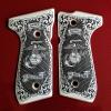 Fits Beretta 92 92FS 96 Custom Ivory Imitation 3D Engraved Grips Marines Scroll Checkered view 1