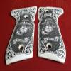 Fits Beretta 92 92FS 96 Custom Ivory Imitation 3D Engraved Grips Marines Scroll Checkered view 2
