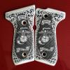 Fits Beretta 92 92FS 96 Custom Ivory Imitation 3D Engraved Grips Marines Scroll Checkered view 3