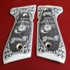 Fits Beretta 92 92FS 96 Custom Ivory Imitation 3D Engraved Grips Marines Scroll Checkered view 4
