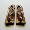 Compact Colt 1911 Custom Engraved Walnut Wood Grips Gold Silver Rampant Horse Logo view 2