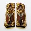 Compact Colt 1911 Custom Engraved Walnut Wood Grips Gold Silver Rampant Horse Logo view 3