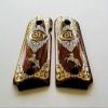 Compact Colt 1911 Custom Engraved Walnut Wood Grips Gold Silver Rampant Horse Logo view 4
