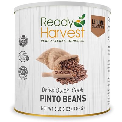 Ready Harvest Emergency Food - Quick-Cook Pinto Beans |Pre-cooked Beans, Just add hot Water | #10 Can | 25-Year Shelf Life | 3 lbs | Cans Filled to the Top