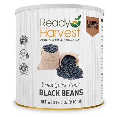 Ready Harvest Emergency Food - Quick-Cook Black Beans | Pre-cooked Beans, Just add hot Water | #10 Can | 25-Year Shelf Life | 3 lbs | Cans Filled to the Top