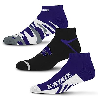For Bare Feet NCAA Kansas State Wildcats CAMO BOOM 3 Pack Ankle Sock Team Colors Large